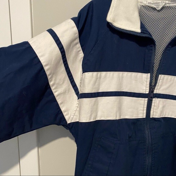 Vintage Christian Dior Jacket Monsieur Navy Blue White Track Bomber Windbreaker - Picture 3 of 10